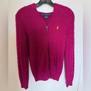 Ralph Lauren Sport cable-knit full-zip hoodie in a fuchsia
